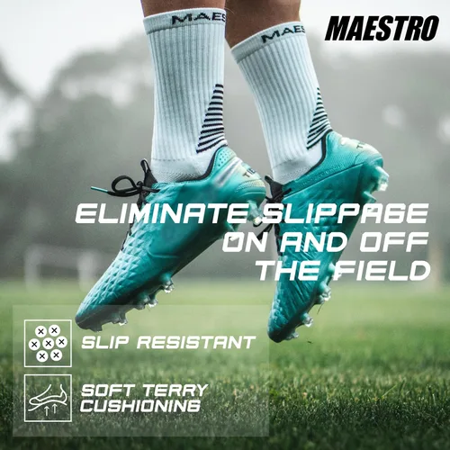 Vista 11 de Maestro - Calcetines de agarre de fútbol para hombres y mujeres con almohadillas antideslizantes, ideales para fútbol, baloncesto y deportes