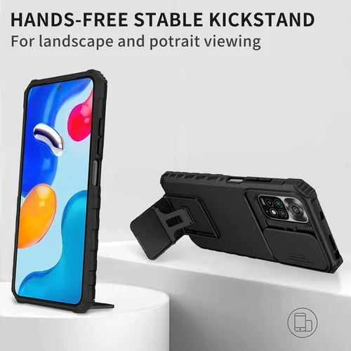 Vista 6 de Asuwish Funda de teléfono para Xiaomi Redmi Note 11S/11 4G con protector de pantalla de vidrio templado y cubierta de cámara deslizante Soporte Negro