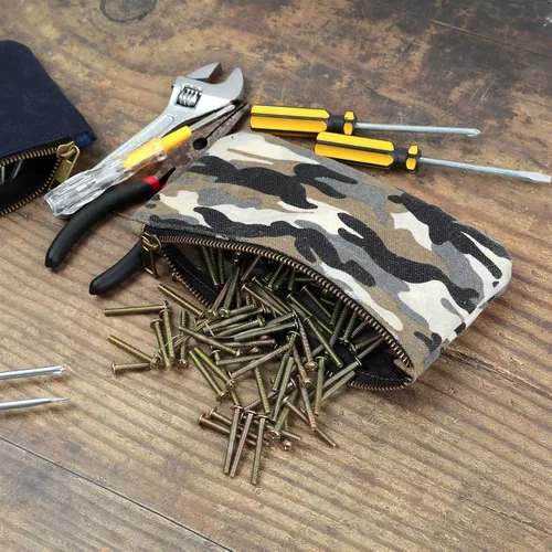 Vista 5 de Bolsa de almacenamiento de herramientas de camuflaje de lona encerada con cremallera, resistente, 7.6 x 4.5 pulgadas (paquete de 2)