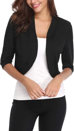 Vista 9 de iClosam Chaqueta de punto para mujer, manga 34, parte delantera abierta, bolero