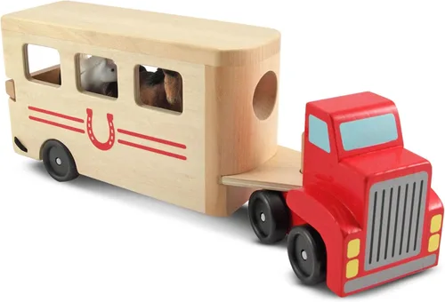 Vista 8 de Melissa & Doug - Juego de vehículos de madera para caballos con 2 caballos con vellón y rampa desplegable
