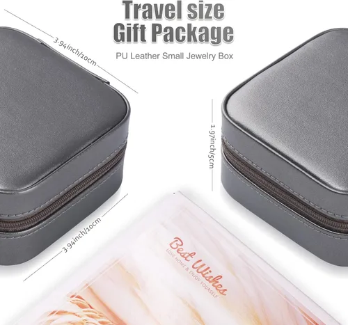 Vista 4 de LUAVFA Caja de joyería de viaje, estuche de almacenamiento con piel sintética, pequeño organizador de joyas para anillos, aretes, collar (negro)