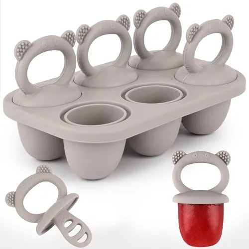 Vista 8 de Sakolla Moldes de silicona para paletas de bebé con 6 cavidades, moldes para paletas de leche materna para alivio de la dentición, molde de paletas