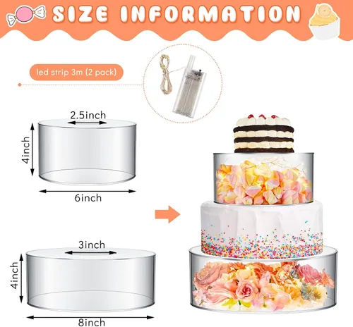 Vista 2 de Sunnyray 2 piezas de soportes acrílicos para pasteles para mesa de postres, con relleno transparente, elevador de pasteles y niveles de cupcakes