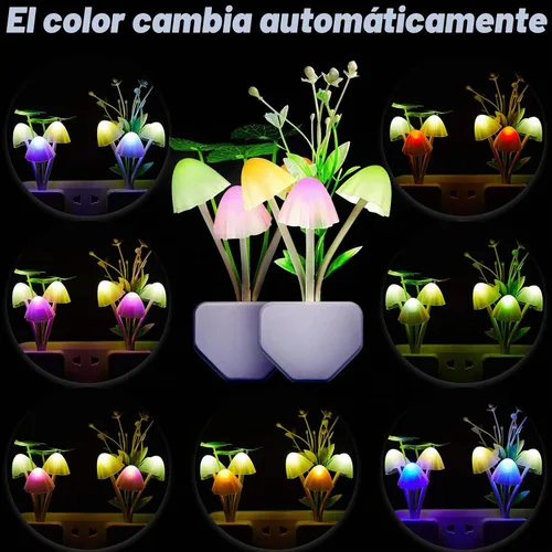 Vista 3 de Mudder Juego de 6 lámparas nocturnas de hongos LED, lámpara de pared con enchufe, 7 colores cambiantes, lámpara mágica bonita en forma de hongo