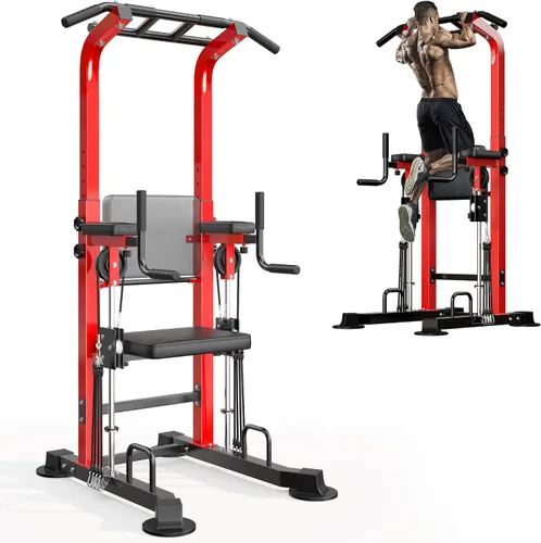 Vista 8 de SogesHome Power Tower Pull Up Bar and Dip Station, Multi-Function Free Standing Pull Ups, Adjustable Height Dip Bar Strength Training Workout