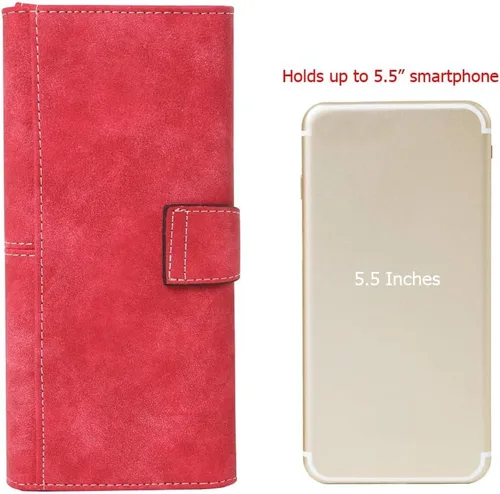 Vista 5 de Cartera organizadora larga plegable de cuero vegano con 17 ranuras para tarjetas para mujer