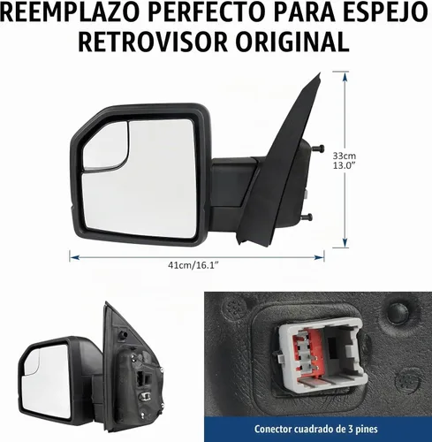 Vista 2 de Ensamble de espejo lateral del conductor Dexepe Compatible con Ford F-150 2015-2020 Espejo retrovisor con vidrio ajustable eléctricamente, espejo