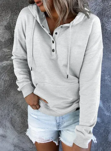 Vista 4 de SHEWIN - Sudadera casual con capucha de manga larga con botones y cordón para mujer holgada y con bolsillo