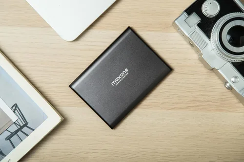 Vista 6 de Maxone Disco duro externo portátil ultradelgado de 320 GB HDD USB 3.0 compatible con PC, ordenador portátil - gris carbón