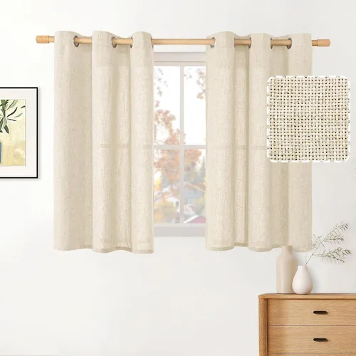 Vista 111 de BGment Cortinas de Lino Beige de 63 Pulgadas de Largo 2 Paneles - Tratamientos para Ventanas con Textura de Arpillera Filtrantes de Luz Cortinas