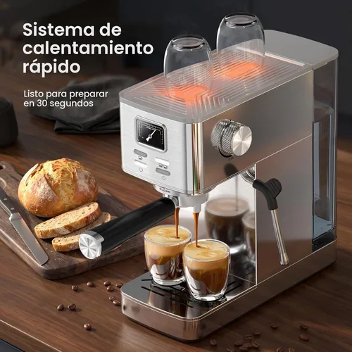 Vista 3 de Electactic Máquina de café expreso de 20 bar con espumador de leche Acero inoxidable