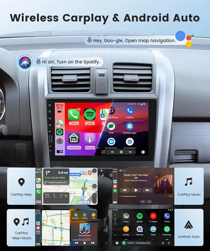 Vista 4 de Estéreo inalámbrico de un solo DIN con CarPlay y Android Auto, pantalla táctil IPS de 23 cm, radio Bluetooth AM/FM de Upriding con cámara