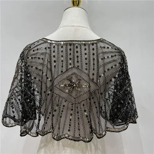 Vista 3 de Specell 1920s Shawl Bridal Shawls Sequin Beaded Shawl And Wraps Bolero Flapper Cover Up For Evening Dresses Wedding Party Etc