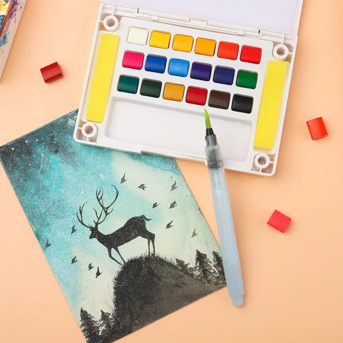 Vista 9 de Juego de pintura de acuarela, juego de pintura de viaje de colores vivos, juego de pintura fácil de agarrar, tamaño compacto, kit de acuarela