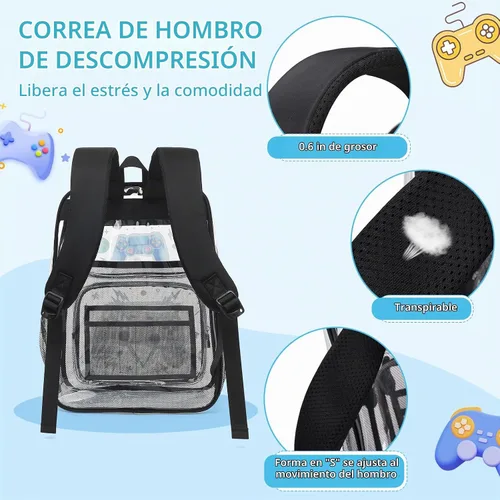 Vista 8 de MOONBABY Mochila transparente para niñas escolares, mochila transparente de TPU resistente, aprobada para eventos de estadio, bolsa transparente