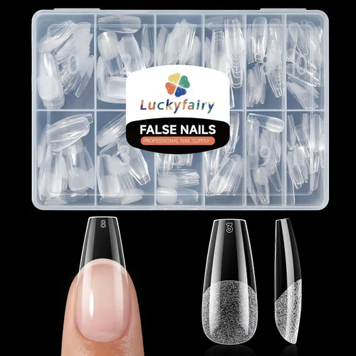 Vista 18 de Luckyfairy Puntas de uñas cortas de almendra, 240 puntas de uñas de gel