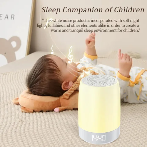 Vista 5 de Máquina de ruido blanco para dormir de bebé con luz nocturna, máquina de ruido blanco para niños y adultos, 32 sonidos relajantes, reloj despertador