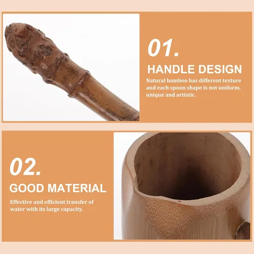 Vista 3 de DOITOOL Cucharón de agua de madera Cucharón de mango largo Dipper de agua ing Scoop Bailer japonés de bambú Cuchara para ceremonia de té Jardín