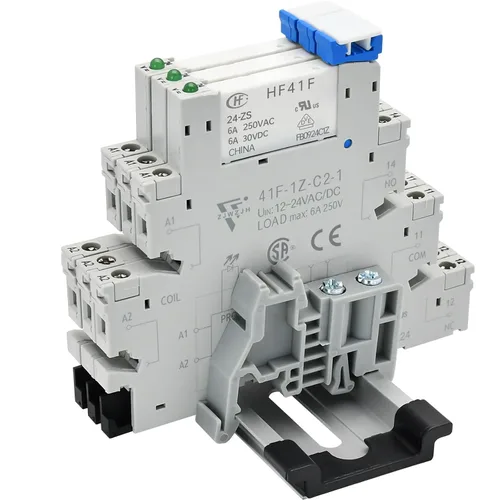 Vista 20 de Relé electromagnético 5VDC SPDT 6Amp, relés de alimentación con indicador LED, base de enchufe, riel DIN, ultra delgado de 6.2mm, certificación UL