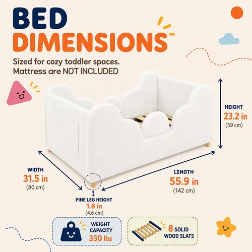 Vista 7 de Cama de suelo para niños pequeños, cama Montessori suave con rieles extraíbles