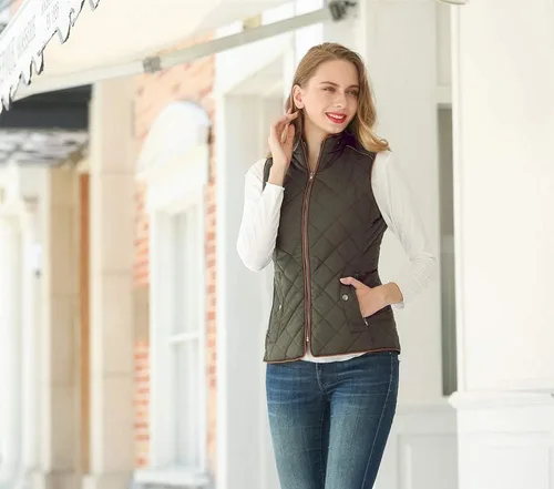 Vista 5 de Dilgul Chaleco acolchado para mujer, cuello alto, ligero, con cremallera, con bolsillos