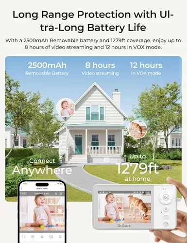 Vista 9 de Dr.Care VistaView Lite RB Smart WiFi Monitor de bebé con cámara, 4" 720P