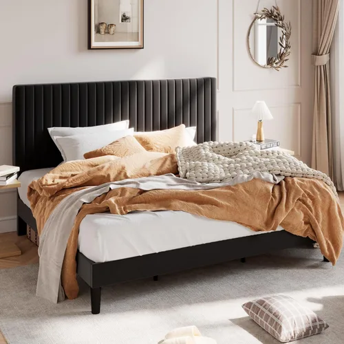Vista 20 de SHA CERLIN Base de cama de plataforma tapizada completa con cabecera ajustable, tela de terciopelo capitoné de canal vertical, soporte de listones