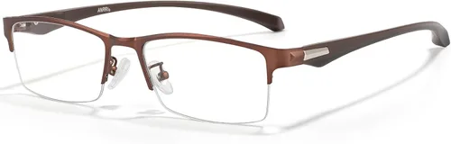 Vista 9 de ANRRI Gafas de luz azul para hombre, con marco de metal, rectangular, sin montura y bloqueo UV, para computadora