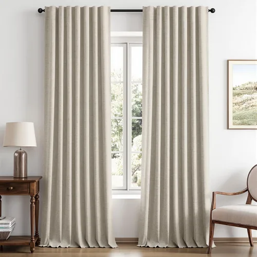 Vista 31 de MIULEE Cortinas de lino 100% opacas para dormitorio, marfil sólido, decoración de lujo, aislamiento térmico, cortinas oscurecedoras para sala