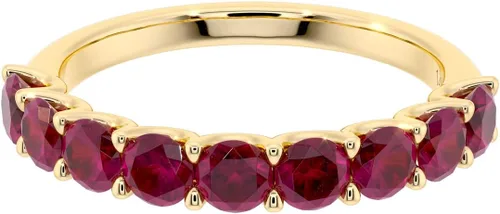 Vista 3 de PEORA Solid 14K Gold 1 Carat Created Ruby 9-Stone Half Eternity Band for Women, Wedding Anniversary Stackable Ring, Sizes 4 to 10