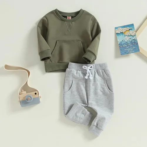 Vista 3 de Conjunto de ropa deportiva de manga larga con cuello redondo y pantalones para bebé niño