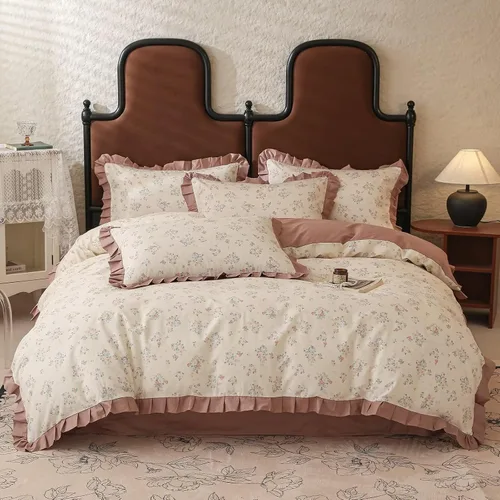 Vista 60 de Funda de edredón de algodón floral tamaño individual con volantes de encaje 100% algodón para adolescentes y niñas, juego de ropa de cama de 3
