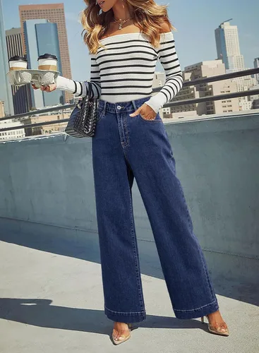 Vista 6 de Dokotoo Pantalones de mezclilla casuales de cintura alta para mujer Bluing
