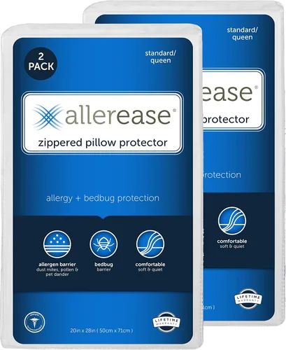 Vista 5 de Juego de 4 protectores de almohada King AllerEase – Absorbe la humedad, protección avanzada contra alergias y juego de 2 protectores de almohada