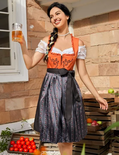 Vista 3 de KOJOOIN Women's Oktoberfest Dress 3 Pieces German Dirndl Dress Costumes for Bavarian Carnival Halloween