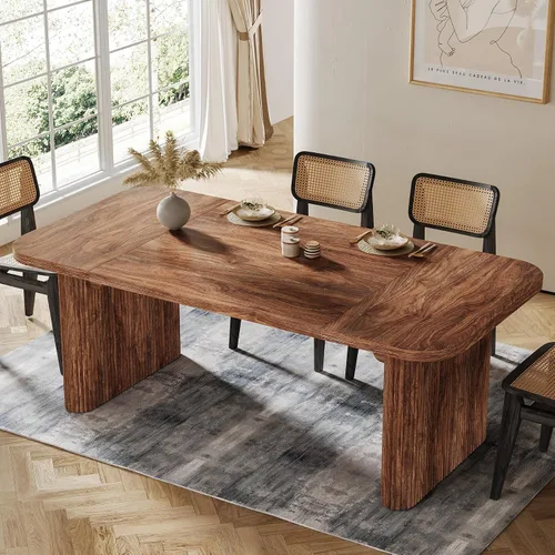 Vista 6 de Tribesigns Mesa de comedor moderna para 6 personas, mesa de cocina marrón oscuro de 62 pulgadas con pedestal doble robusto, mesa de comedor
