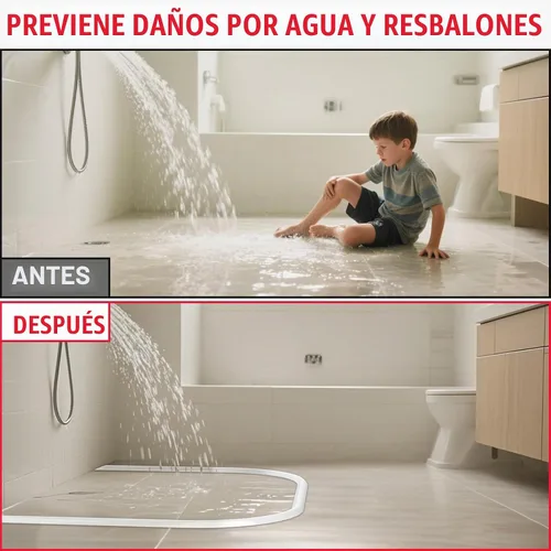 Vista 4 de Presa de agua plegable para umbral de ducha, barrera de silicona autoadhesiva de 39 pulgadas para separación en seco y húmedo, protector flexible