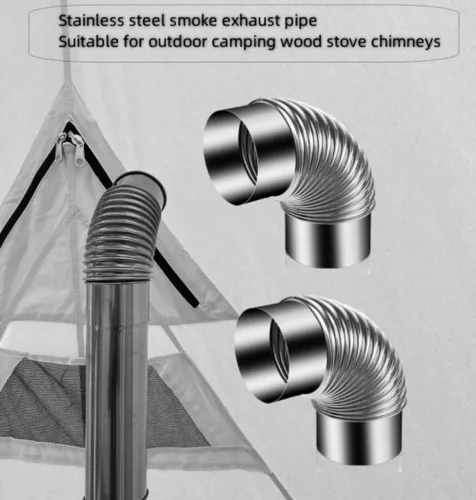 Vista 4 de 2 chimeneas de estufa de leña de 90 grados, codo de estufa de 2.36 pulgadas, conducto de acero inoxidable para estufa de leña para acampar al aire