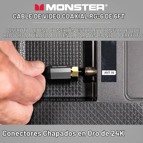 Vista 5 de Monster Essentials - Cable coaxial RG-6 con conector de cable coaxial F-Pin chapado en oro, cable de Internet de alta velocidad con cubierta