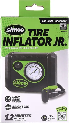 Vista 2 de Slime 40059 Inflador de neumáticos, Junior, Compacto, Potente, Compresor de Aire Portátil para Coche, Ligero, Analógico, Reparación de Neumáticos