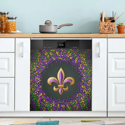 Vista 2 de Mardi Gras Fleur De Lis - Cubierta magnética para lavavajillas, paneles de puerta con imán para refrigerador, gabinetes de hogar, calcomanías
