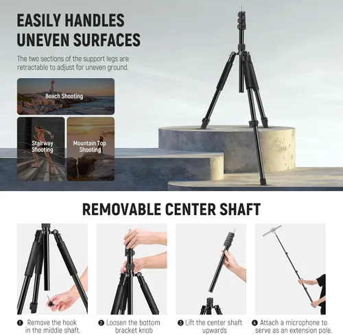 Vista 3 de NEEWER Trípode para Luz de Fotografía, 47-195cm/1.5-6.4ft de Aluminio Trípode de Iluminación de Estudio Reversible, Trípode Portátil para Video