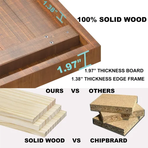 Vista 3 de IBF Mesa de centro rústica, mesa de té de madera maciza industrial, mesa de centro de madera real, mesa de café rectangular moderna y minimalista