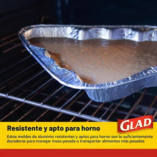 Vista 3 de Glad Holiday Edition Moldes de Aluminio para Hornear con Forma de Árbol de Navidad con Patrón de Copos de Nieve Rojos y Blancos, Moldes Desechables