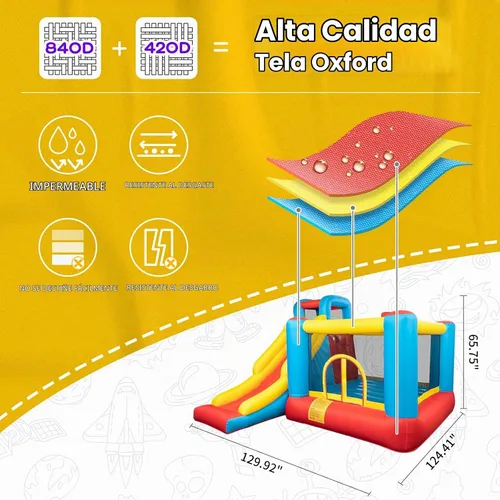Vista 4 de JOYMOR Casa de Rebote Inflable, Castillo Hinchable para Saltar con Centro de Juego y Soplador de Aire, Tobogán Saltarín, Adecuado para Bebés