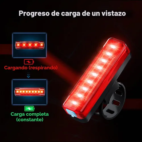 Vista 2 de Luz trasera de bicicleta, recargable por USB, luz trasera de 40 horas de larga duración, luz trasera LED brillante, 5 modos, IPX5 impermeable, luces