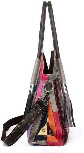 Vista 4 de Bolso Boston multicolor para mujer, de cuero genuino, colorido, grande, bolso de mano