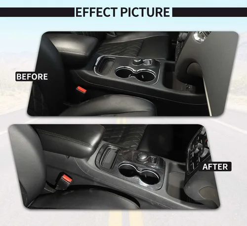 Vista 2 de Voodonala Cubierta de fibra de carbono para panel de palanca de cambios de consola central compatible con Dodge Durango 2014-2017 (2014-2017)