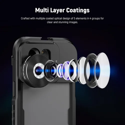 Vista 4 de NEEWER Lente gran angular HD de 18mm 100° para placa posterior de lente con rosca de 17mm, aumento de 0.5X Compatible con SmallRig NEEWER iPhone